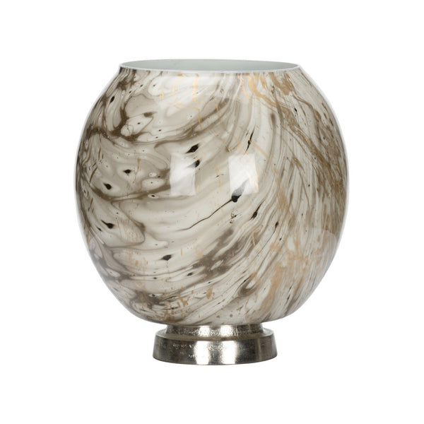 Wildwood Calacatta Marble-Effect Glass Vase With Polished Nickel Base — Elegant Swirled Statement Piece Gold 301976