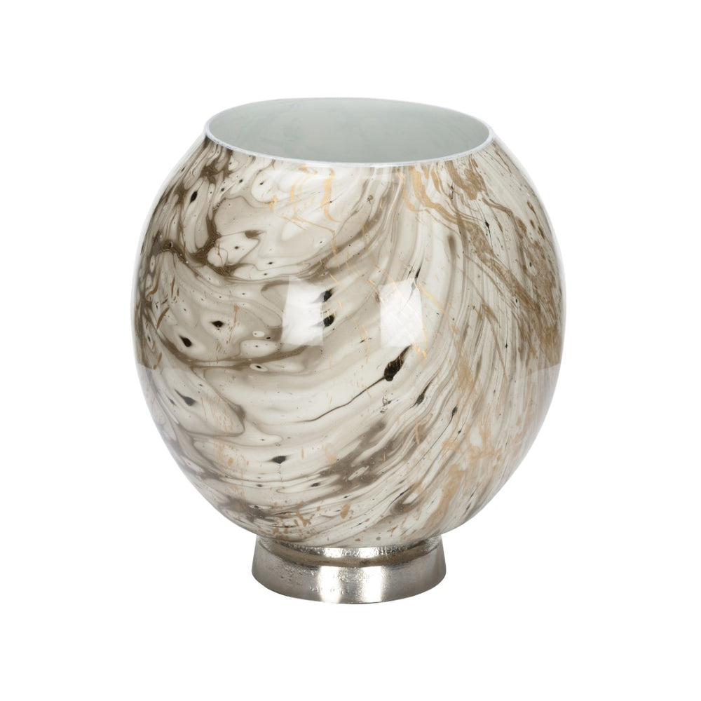 Wildwood Calacatta Marble-Effect Glass Vase With Polished Nickel Base — Elegant Swirled Statement Piece Gold 301976