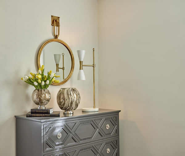 Wildwood Calacatta Marble-Effect Glass Vase With Polished Nickel Base — Elegant Swirled Statement Piece Gold 301976