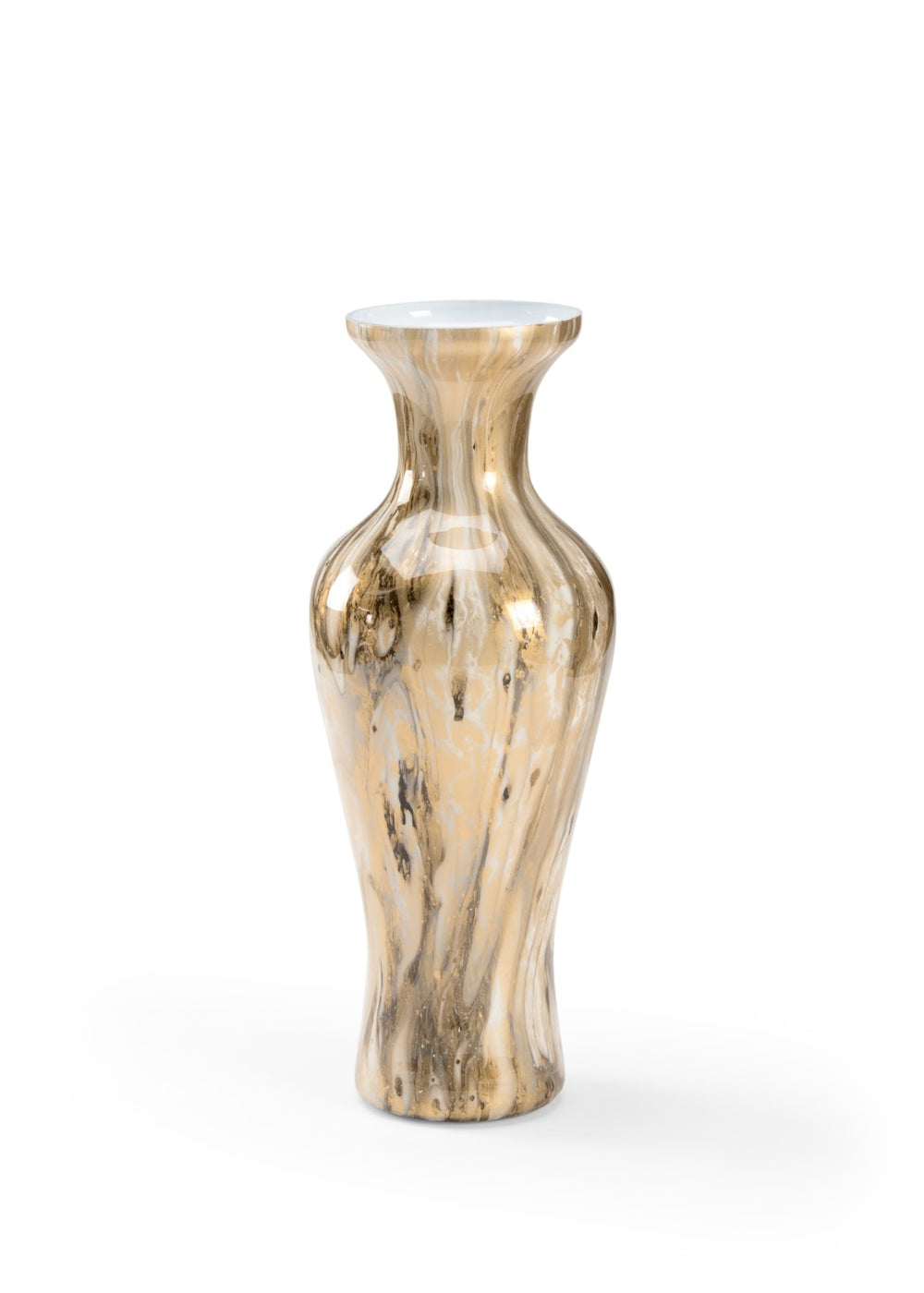Wildwood Calacatta Glass Vase With Gold Marbling, 18" Sculptural Centerpiece For Tables, Mantels, Florals Gray 301979