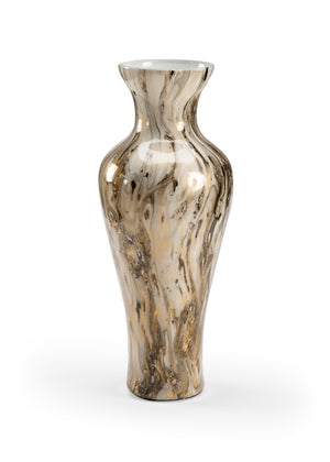 Wildwood Calacatta Glass Vase With Hand-Finished Gold Veining — Sculptural Cream & Gray Centerpiece Accent 21h x 8.25w x 8.25d 301980