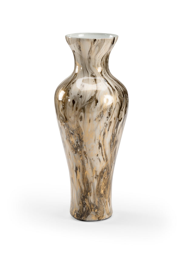 Wildwood Calacatta Glass Vase With Hand-Finished Gold Veining — Sculptural Cream & Gray Centerpiece Accent 21h x 8.25w x 8.25d 301980