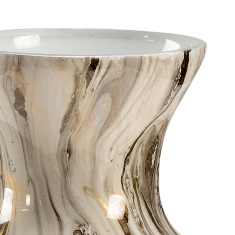 Wildwood Calacatta Glass Vase With Hand-Finished Gold Veining — Sculptural Cream & Gray Centerpiece Accent 21h x 8.25w x 8.25d 301980