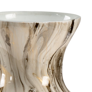 Wildwood Calacatta Glass Vase With Hand-Finished Gold Veining — Sculptural Cream & Gray Centerpiece Accent 21h x 8.25w x 8.25d 301980