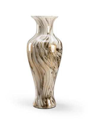 Wildwood Calacatta Glass Vase With Hand-Finished Gold Veining — Sculptural Cream & Gray Centerpiece Accent 27.5h x 11w x 11d 301981