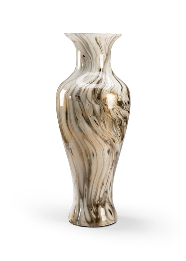Wildwood Calacatta Glass Vase With Hand-Finished Gold Veining — Sculptural Cream & Gray Centerpiece Accent 27.5h x 11w x 11d 301981