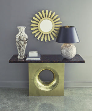 Wildwood Calacatta Glass Vase With Hand-Finished Gold Veining — Sculptural Cream & Gray Centerpiece Accent 27.5h x 11w x 11d 301981