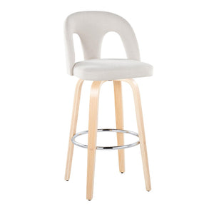English Elm Fixed-height Swivel Barstools with Bent Wood Legs White Upholstery Chrome Footrest 2 Pack B202S01878