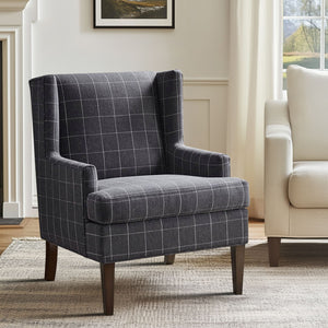 JLA Home Martha Stewart - Plaid Wingback Armchair with Windowpane Upholstery, Removable T-Cushion, Tapered Wood Legs, Farmhouse Elegance MT100-0106