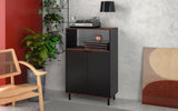 Manhattan Comfort Mosholu Mid-Century Modern Accent Cabinet Black and Nut Brown 301AMC226