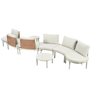 English Elm TOPMAX 8-Piece Patio Sofa Set with Modular Half-Moon Sectionals, Tempered Glass Tables, Cushioned Komfort Beige SP100029AAA