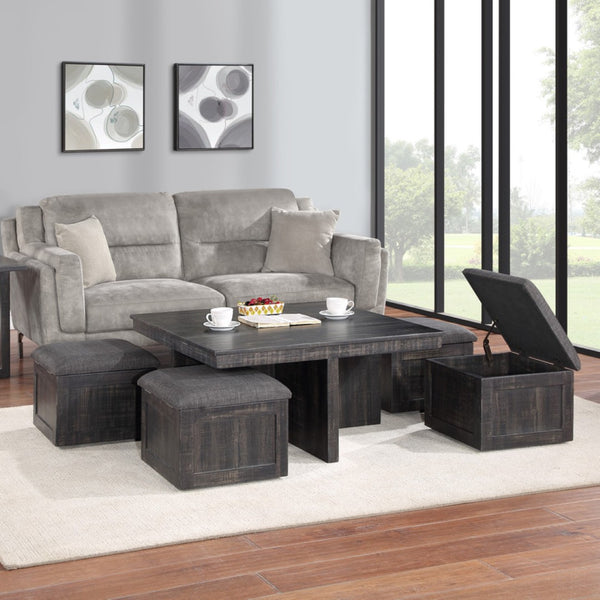 English Elm Montalbano Square Coffee Table with Four Nesting Wheeled Ottoman Storage Stools Gray B2749P413275