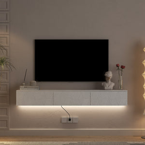 English Elm Floating LED TV Stand Wall Mounted with 16-Color Ambience, Modern Floating Cabinet with Ample Storage for 55–65" TVs White 72.24 L x 16.73 W x 5.12 H W1321P307882