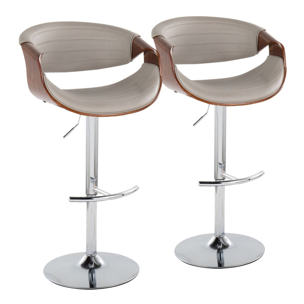 English Elm Symphony Mid-Century Modern Adjustable Barstools - Set Of 2 With Swivel, Chrome Base & Walnut Accent B202S01024-GIGA