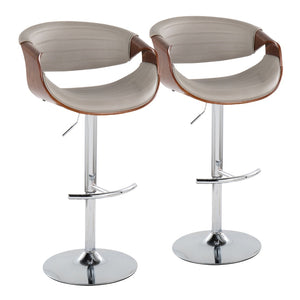 English Elm Symphony Mid-Century Modern Adjustable Barstools - Set Of 2 With Swivel, Chrome Base & Walnut Accent B202S01024-GIGA