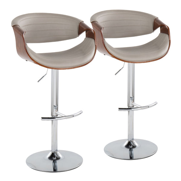 English Elm Symphony Mid-Century Modern Adjustable Barstools - Set Of 2 With Swivel, Chrome Base & Walnut Accent B202S01024-GIGA