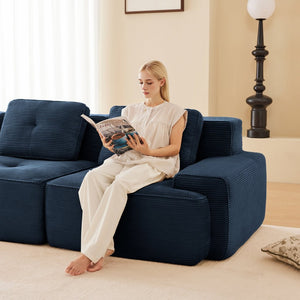 English Elm Modern Corduroy Sectional Sofa Deep Seat V Shape Tufted Couch with Movable Ottoman Blue W714S01579