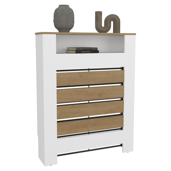 English Elm Radiator Cover Cabinet Slatted Ventilated Enclosure White Finish Entryway Display Shelf B200P362054