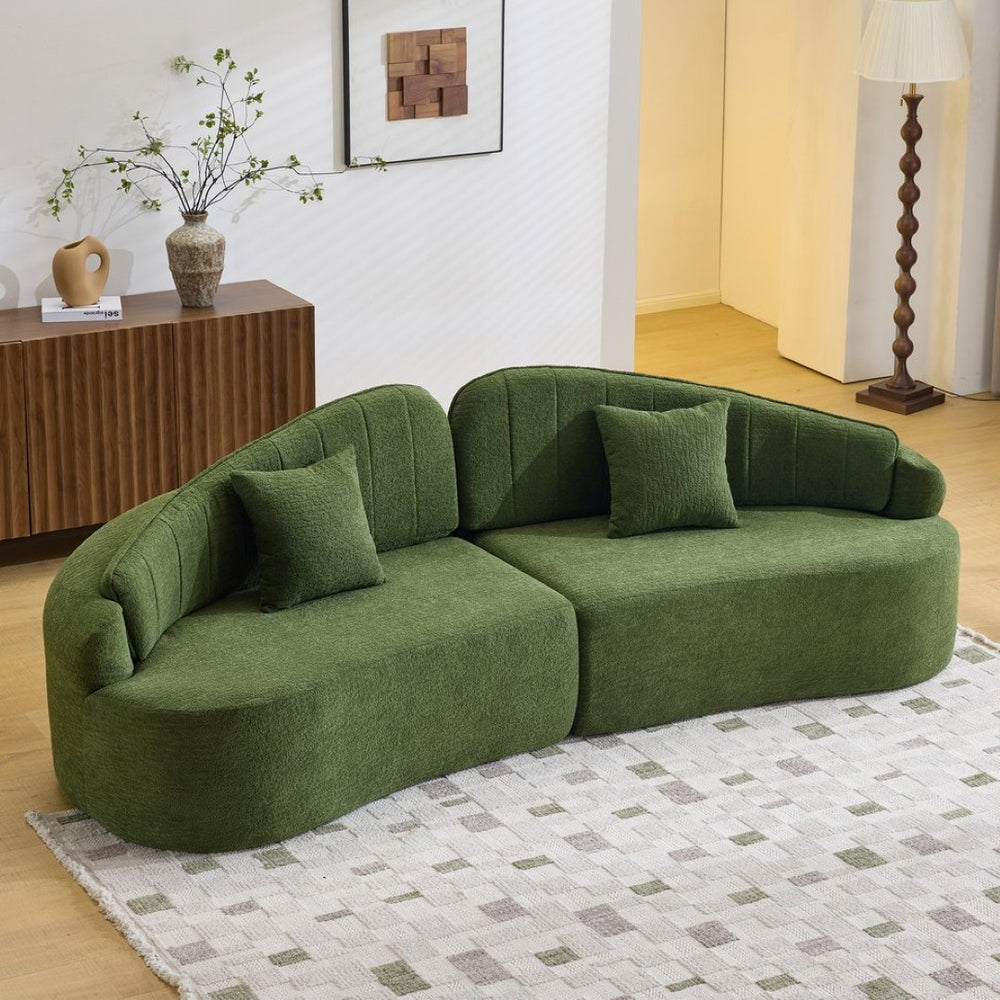 English Elm Curved Four Seat Chenille Sofa with Removable Backrest for Retro Apartment Living Green W3612S00042