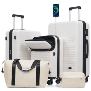 English Elm Luggage 5 Piece Hardside Abs Set with Front Access Carry on and Tsa Spinner Wheels White N732P391579K
