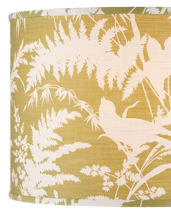 Currey & Company Aviary Drum Lamp Shade – Stunning Fern And Bird Design On Citron Green, Perfect For Brightening Spaces Yellow Cotton 0900-6007-currey-company