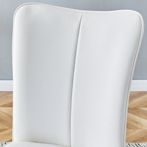 English Elm Modern Pu Leather Dining Chair Set of Six with Curved Back and Polished Metal Legs White+Silver W1151P370779