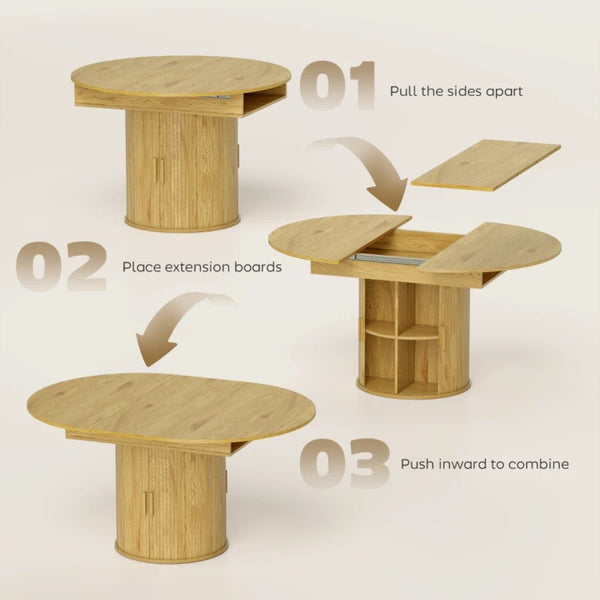 English Elm Storage Pedestal Dining Table Extendable Round to Oval Seats Six Farmhouse Style T3971P459415