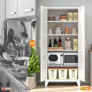 English Elm 71'' Steel 2-Door Locking Cabinet with Adjustable Shelves, Secure Metal Storage for Home Office White W3387P306305