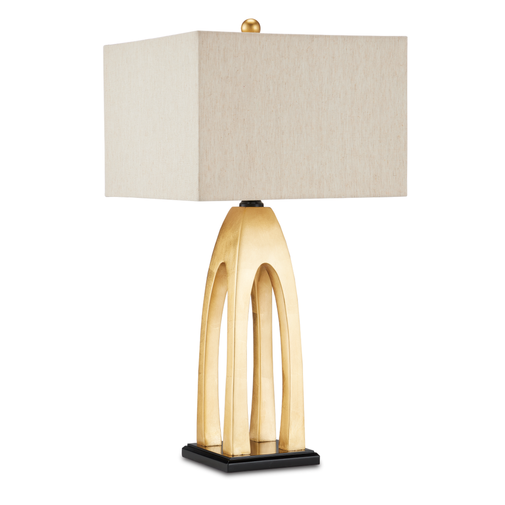 Archway Contemporary Gold Table Lamp with Natural Linen Shade - Stylish Pagoda-Inspired Design