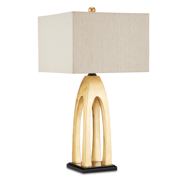 Archway Contemporary Gold Table Lamp with Natural Linen Shade - Stylish Pagoda-Inspired Design