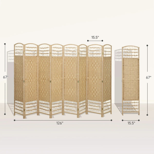 English Elm 8 Panel Bamboo Paper Rope Woven Folding Divider Arched Pine Frame Studio Privacy T3971P405220
