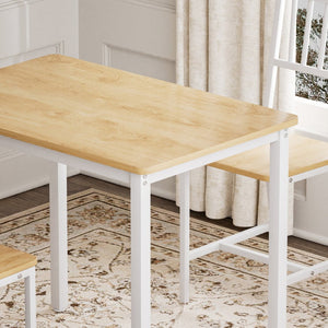 English Elm Dining Table Set 3 Piece Industrial Steel Frame with Melamine Top for Kitchen Nook White+Natural W1162P424923