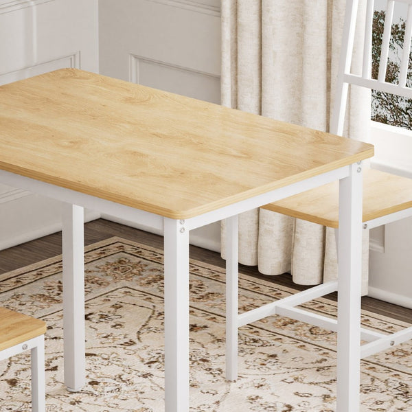 English Elm Dining Table Set 3 Piece Industrial Steel Frame with Melamine Top for Kitchen Nook White+Natural W1162P424923