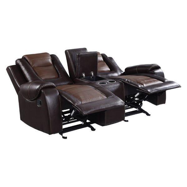 English Elm Modern Faux Leather Glider Reclining Loveseat with Console Two-tone Brown Seating B011P228565
