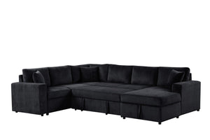 English Elm Rinaldo Corduroy Sleeper Sectional with Storage Chaise and Pocket Coil Cushions Black B2749S00280