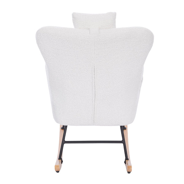 English Elm Teddy Plush Upholstered Nursery Rocking Chair White — Ergonomic High-Back, Sturdy Steel & Wood Frame, Soft Thick Cushion, Easy Assembly (27.16x25.59x12.99) W2069P292952