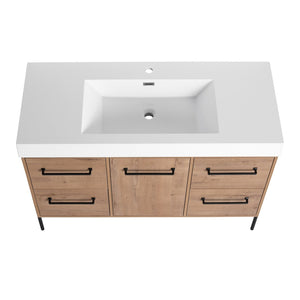 English Elm 48" Floating Bathroom Vanity Dual Ceramic Vessel Sinks Oak Finish Soft Close Doors W999S00527