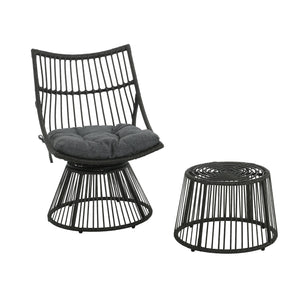 English Elm Christopher Knight Home® - ELAINE Wicker High Back Chair & Cage Side Table Set in Grey — PE Rattan, Water-Resistant Cushions, Retro Papasan Base (2-Piece) N775P188543G