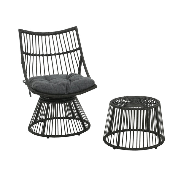English Elm Christopher Knight Home® - ELAINE Wicker High Back Chair & Cage Side Table Set in Grey — PE Rattan, Water-Resistant Cushions, Retro Papasan Base (2-Piece) N775P188543G