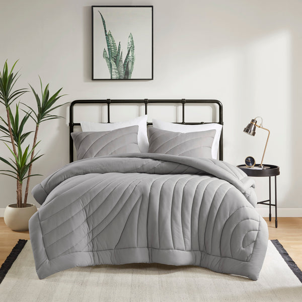 English Elm 3 Pcs King/Cal King Soft Gray Poly Jersey Comforter Set With Antimicrobial Treatment & Shams B035P319902