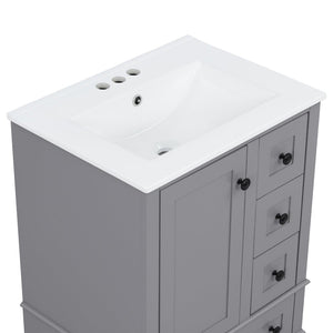 English Elm 24-inch Matte Bathroom Vanity Rubberwood Cabinet with Ceramic Sink and Soft-close Drawers Grey N729P377516E
