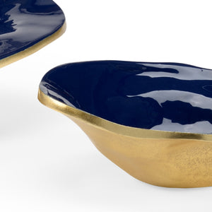 Wildwood Waving Navy And Gold Decorative Bowls Set Of 2 — Undulating Rims, Sculptural Centerpiece For Modern Decor 302013