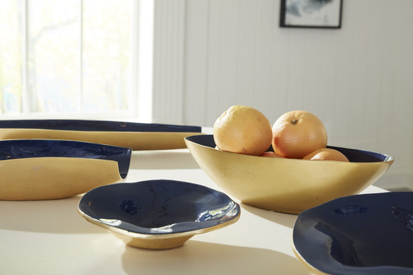 Wildwood Waving Navy And Gold Decorative Bowls Set Of 2 — Undulating Rims, Sculptural Centerpiece For Modern Decor 302013