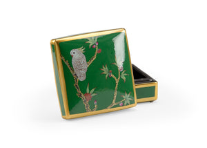 Wildwood Polly Ceramic Keepsake Box With Green Glaze, Bird-On-Branch Decal & Hand-Painted Gold Trim — Elegant 302032