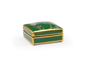 Wildwood Polly Ceramic Keepsake Box With Green Glaze, Bird-On-Branch Decal & Hand-Painted Gold Trim — Elegant 302032