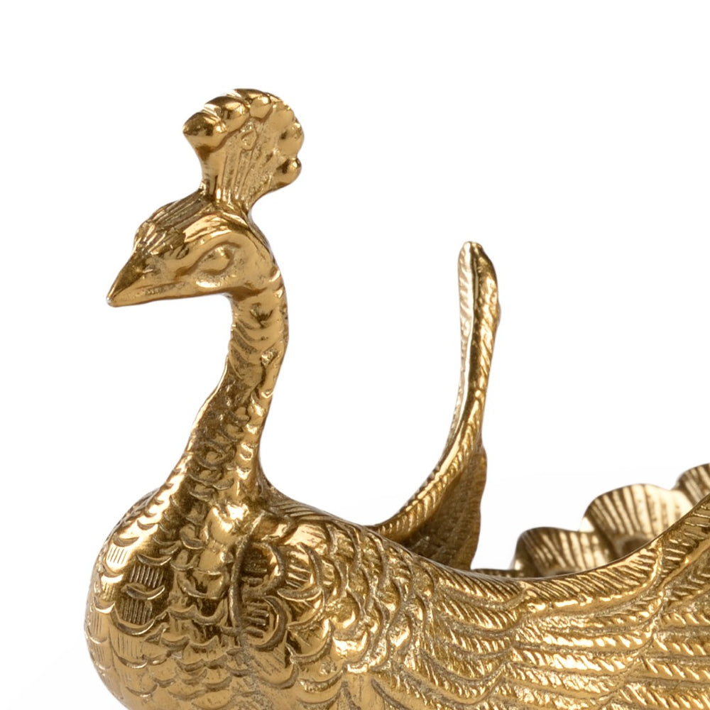 Wildwood Peacock Decorative Dish In Antique Brass Finish — Detailed Aluminum Peacock Accent For Shelves, Console 302050