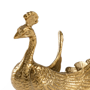 Wildwood Peacock Decorative Dish In Antique Brass Finish — Detailed Aluminum Peacock Accent For Shelves, Console 302050