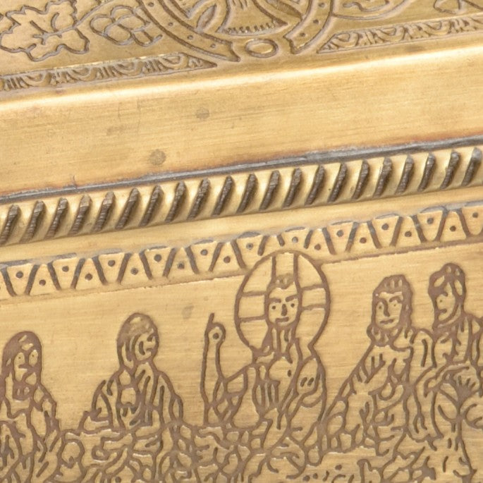 Wildwood Lamb Decorative Brass Box With Sculpted Lamb Lid, Hand-Carved Sacred Panels, Antique Finish Chest 302053