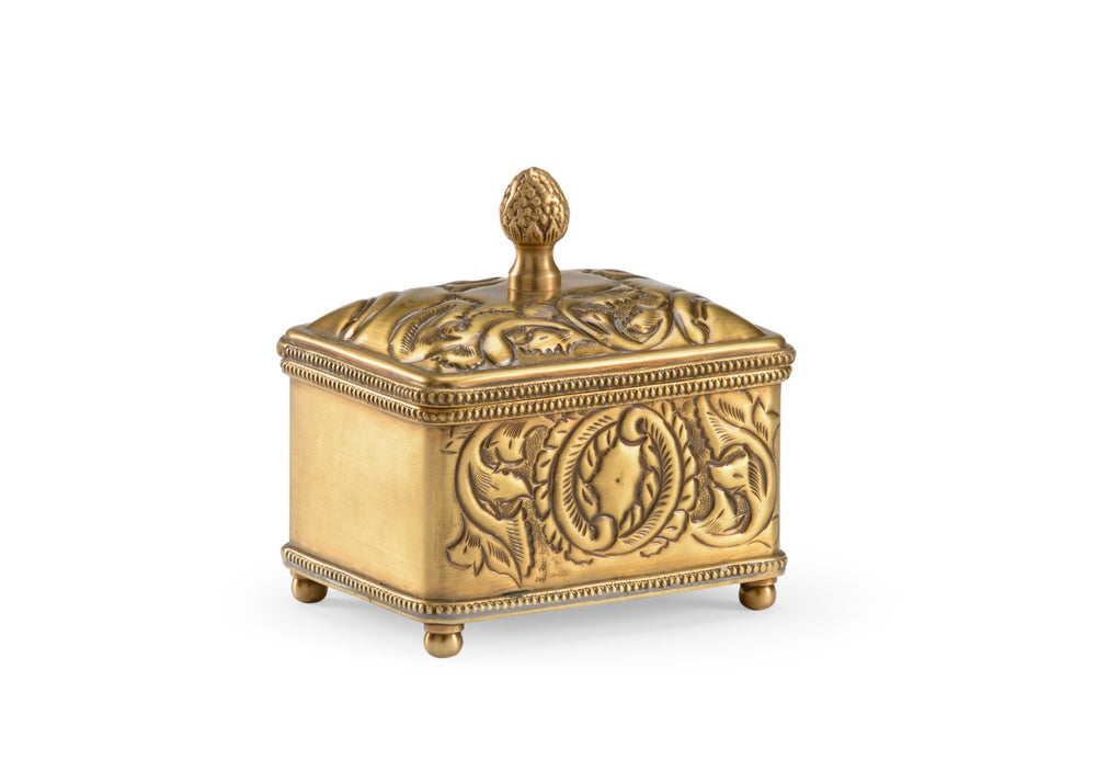 Wildwood Linville Handcrafted Embossed Brass Box With Antique Finish — Compact Vintage Keepsake Organizer 302054