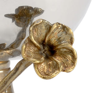 Wildwood Fresh Hammered Stem Bowl Small — Sculptural Orchid Accent On Antique Brass Pedestal, Polished Metal Elegance 302056